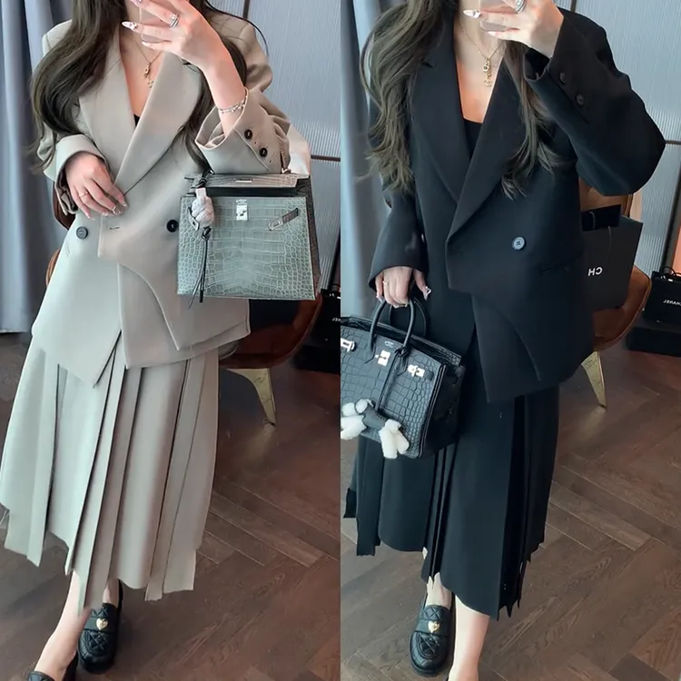 【mimius】&B游鹿鹿 法式学院风设计感不规则西装+百褶半裙 G02089