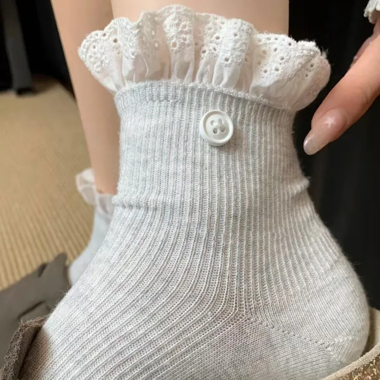 可爱蕾丝花边袜子女春天新款夏季薄低帮短袜配小皮鞋日系新款A