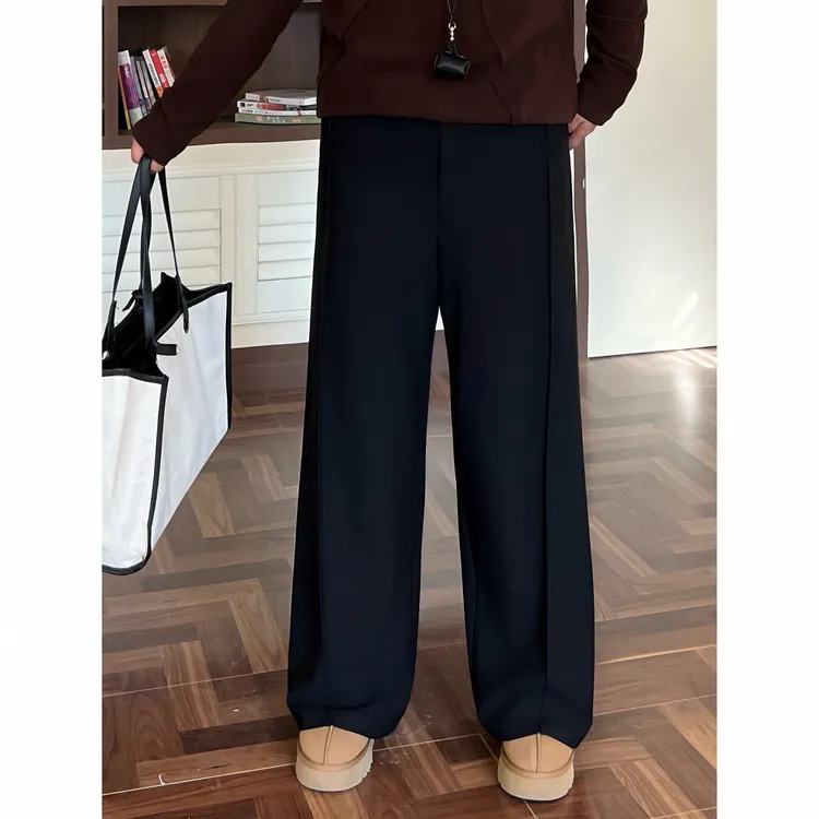 花契"金酒漫步"大码女装秋冬显瘦200斤胖mm垂感高腰阔腿裤4359-F