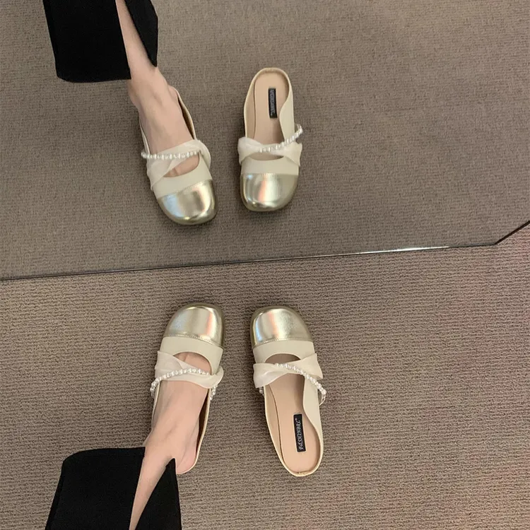 法式平底小香风包头半拖鞋女鞋子外穿2025新款夏季晚风玛丽珍单鞋