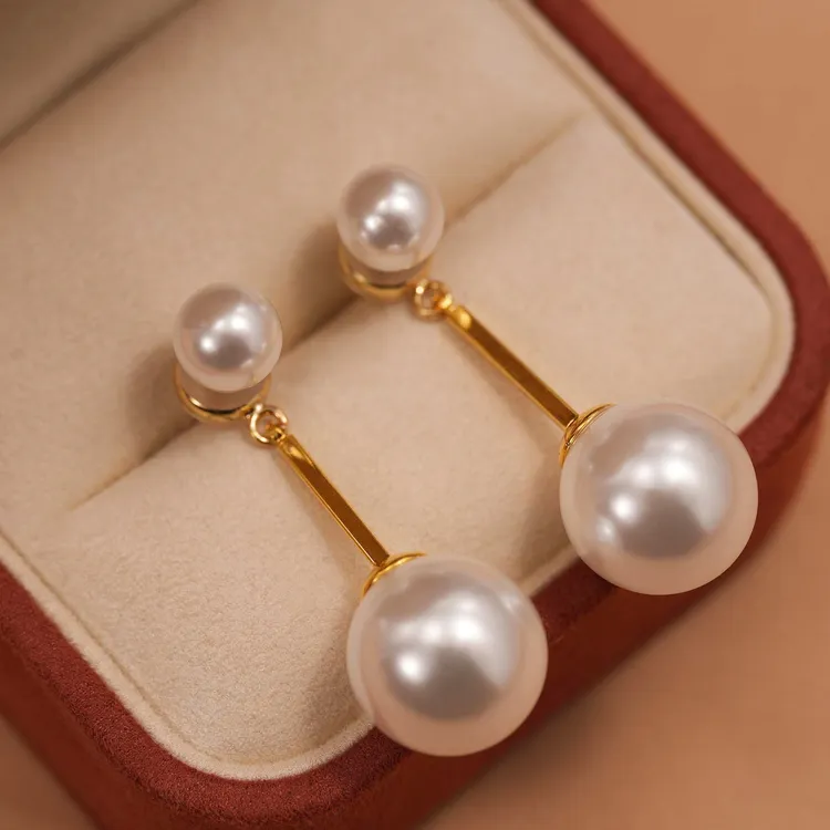 铜合金仿珍珠耳饰 长款耳环女2025新款轻奢小众耳坠高级感耳钉ins