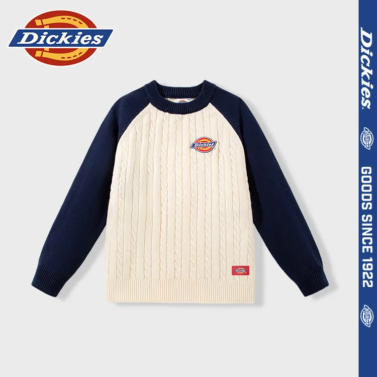 Dickies童装儿童秋冬新款撞色毛衣男童插肩袖毛衫女童休闲上衣潮