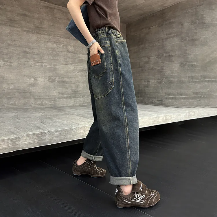 大码女装牛仔裤120斤到260斤胖mm胯宽腿粗屁股大宽松显瘦裤子秋季
