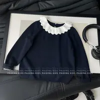 【阿湫】春秋装女童韩版时尚洋气公主风撞色花瓣领毛衣针织衫SJ6384