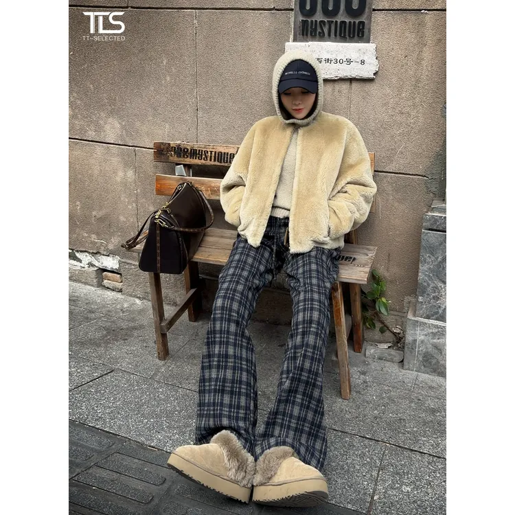 TT【牛轧糖】进口美利奴羊毛皮毛一体颗粒中长款宽松皮草外套PC5116