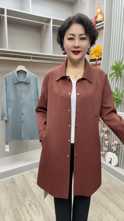 WH#861春秋时尚气质翻领中长款休闲风衣洋气外套，衣长90