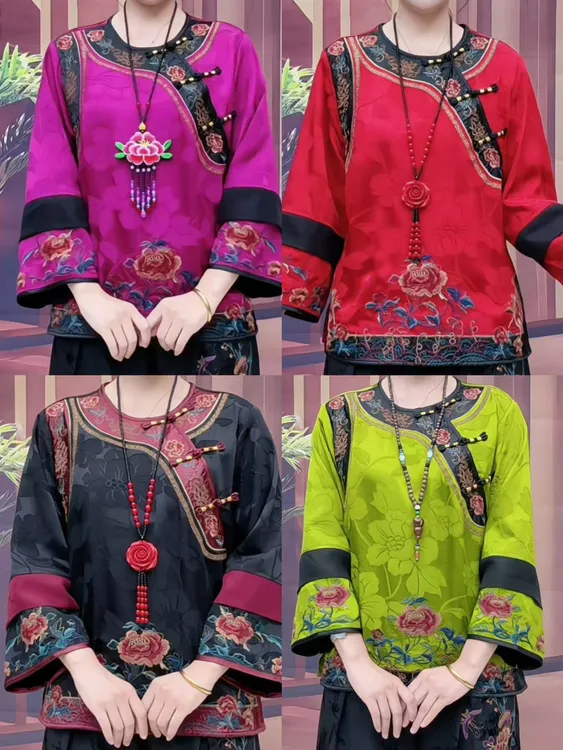 825103国风新中式缎面提花刺绣格格服上衣
