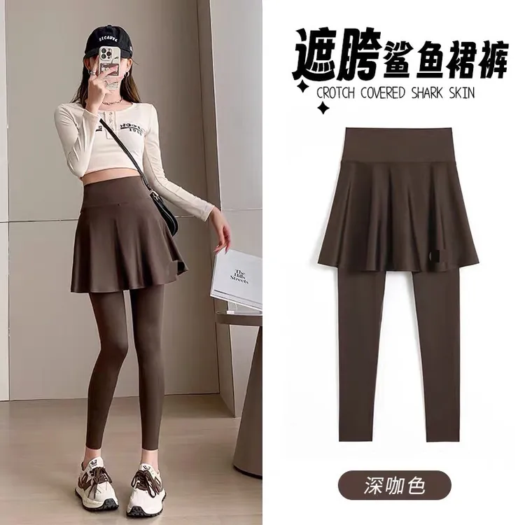 胖mm假两件鲨鱼大码裤裙屁帘女2025新款高腰薄款运动瑜伽芭比裤