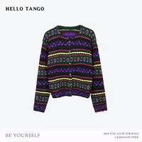 HELLOTANGO《北欧奇遇》秋冬复古费尔岛系列撞色休闲毛衣开衫77599#
