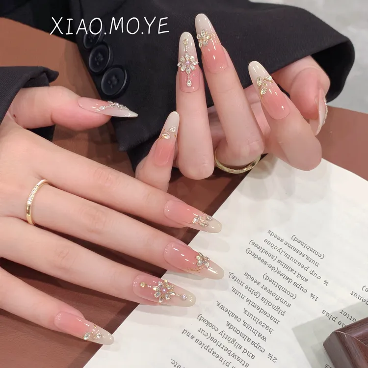 【梦秋】小沫野穿戴甲渐变裸粉白色法式猫眼显白气质百搭款美甲~~