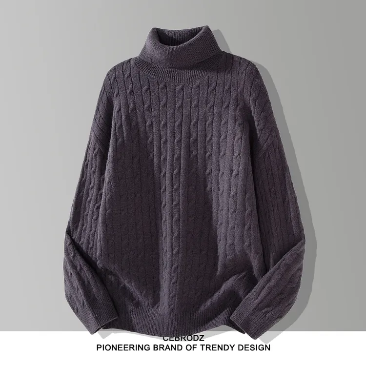 法国Cebrodz男日系复古套头秋冬季中老年百搭休闲男高领简约毛衣