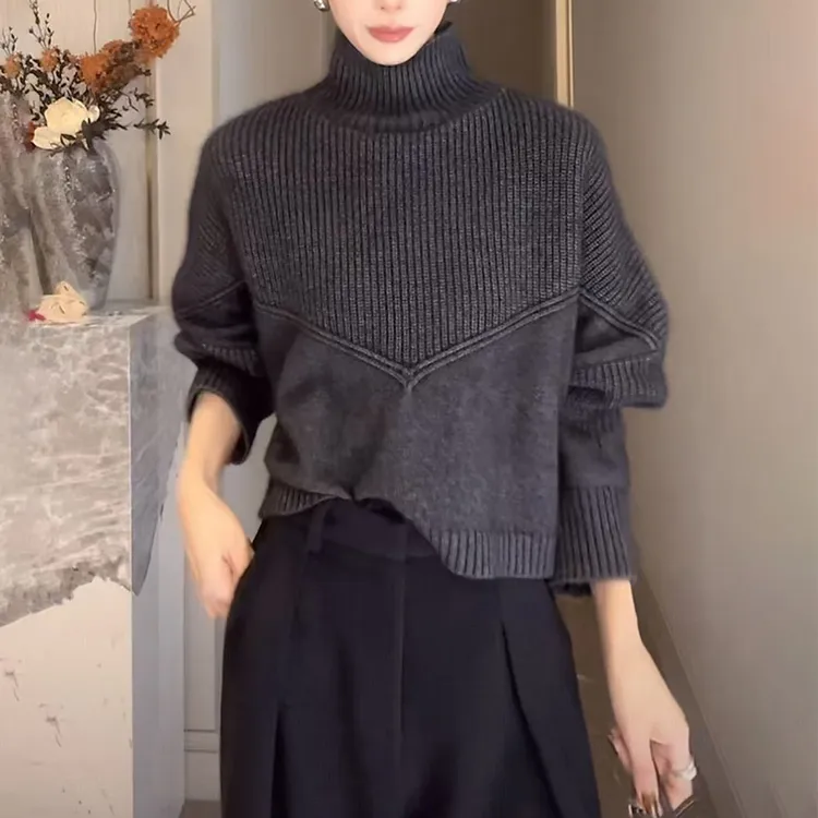灰色高领加厚针织衫女士秋冬新款慵懒高级感宽松显瘦打底毛衣上衣