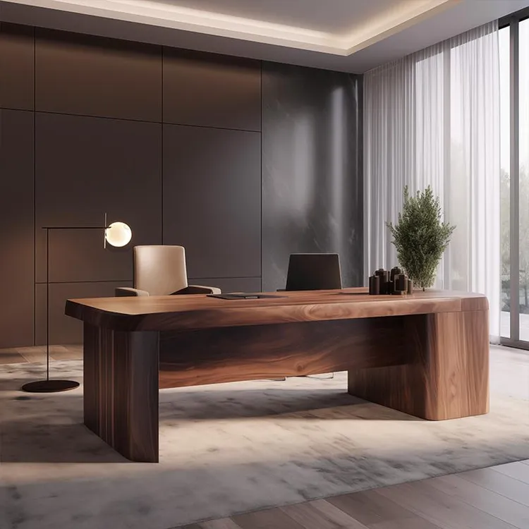 新中式北美黑胡桃木办公桌老板桌2025新款简约现代实木总裁大班台