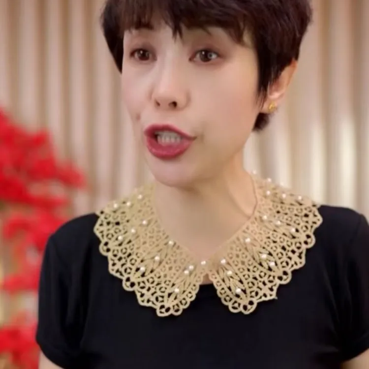 【披肩贝珠蕾丝防晒夏季百搭花边假领子镂空】木棉丝韩版假领女士