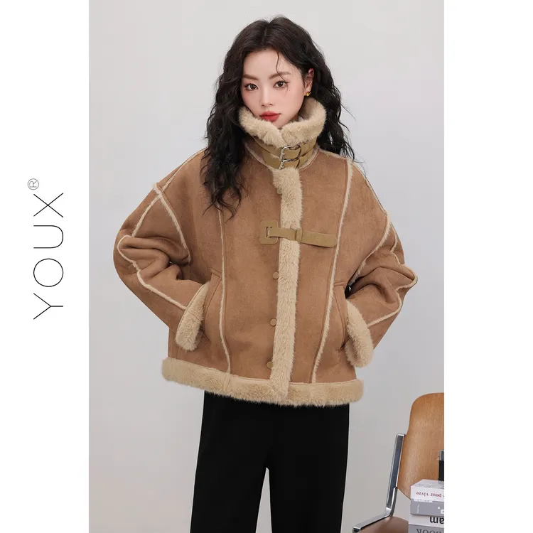 YOUX【奔赴冬约】皮毛一体2025冬款复古加厚猫猫风羊羔