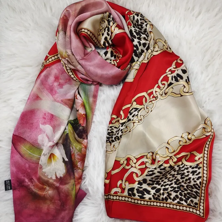 真丝桑蚕丝羊毛休闲风中国风春秋款植物花卉丝巾女士高档百搭方巾