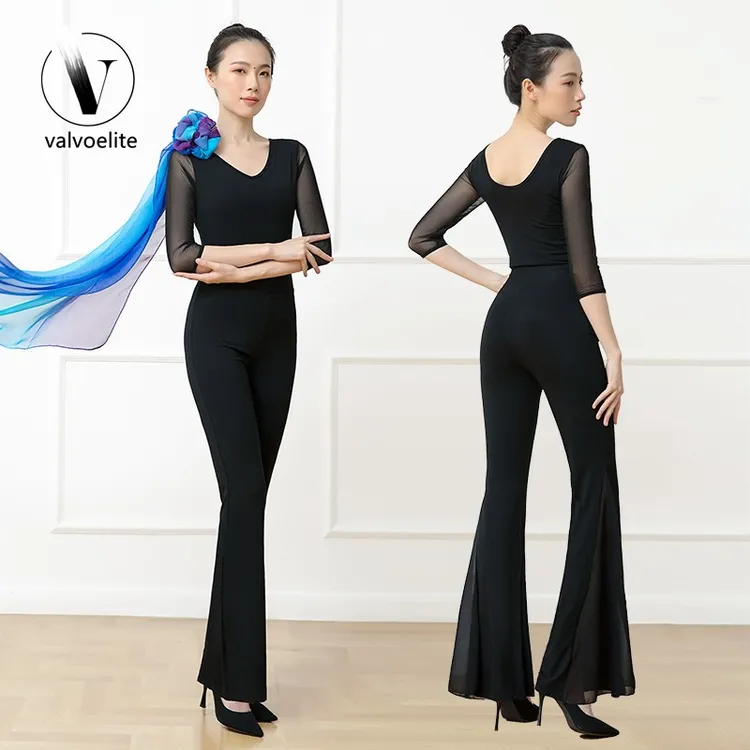 VALVOELITE新款形体训练服装女夏季中袖网纱袖礼仪走秀练功服套装