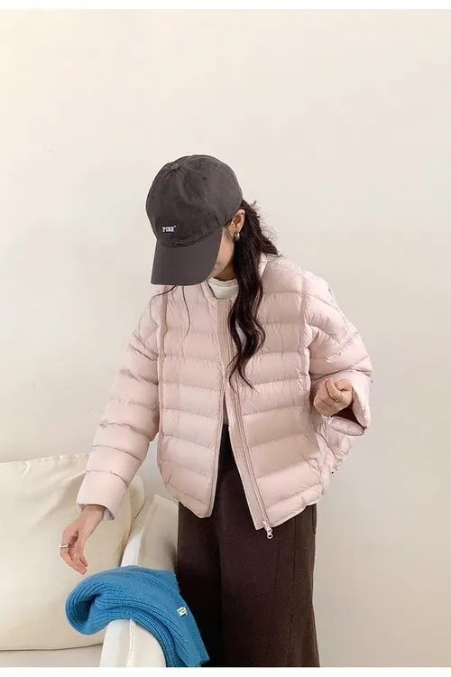 90白鸭绒圆领排骨羽绒服女短款新款轻薄泡芙小个子宽松保暖外套