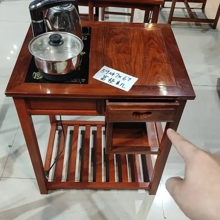 刺猬紫檀 实木家用茶桌阳台红木 小茶茶水中式休闲ins风茶水柜