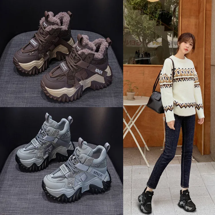 厚底老爹鞋2025年秋冬女款韩版休闲百搭加绒保暖内增高小个子女鞋