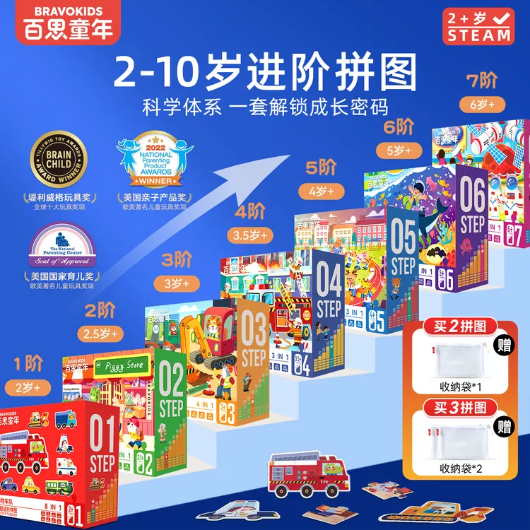百思童年儿童进阶拼图1-7阶专注力思维力手眼大脑儿童礼物