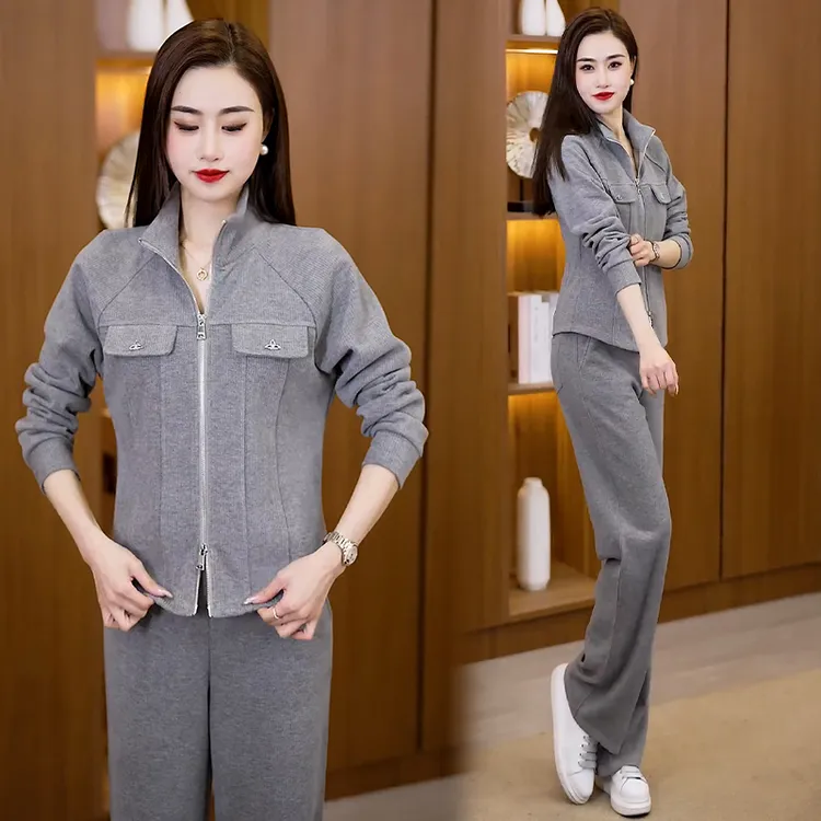 休闲运动服套装女2025年春秋季新款时尚气质开衫卫衣阔腿裤两件套