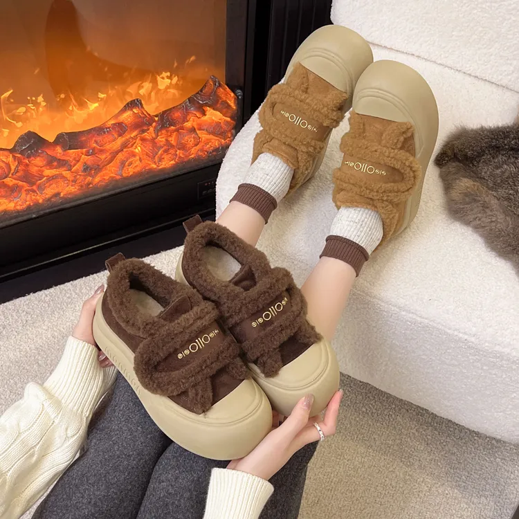 休闲百搭外穿加绒厚底棉鞋毛毛鞋女休闲韩版时尚松糕冬季女鞋