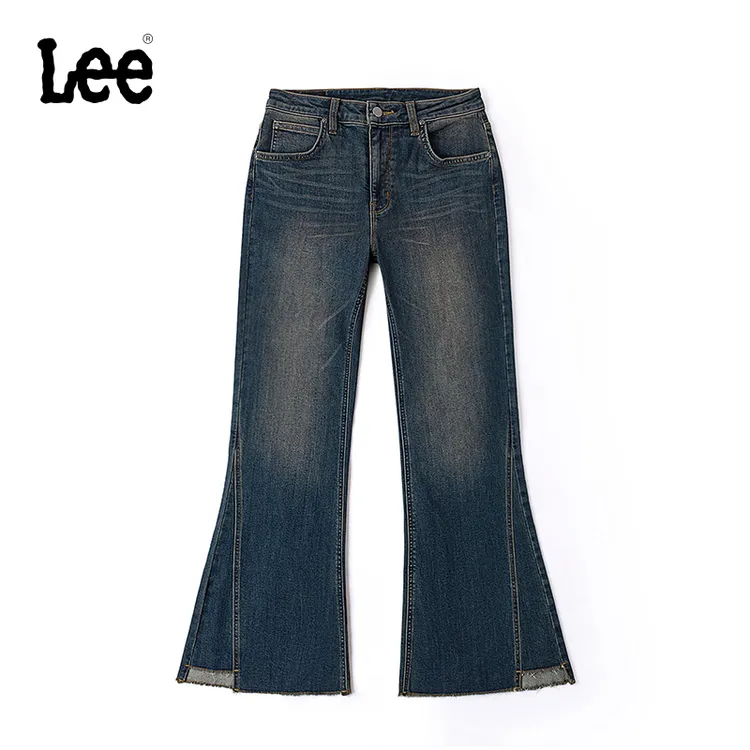 【商场同款-427微喇裤】Lee高腰五袋款设计复古深蓝色女牛仔裤潮流