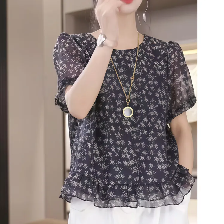 【碎花】2025夏季新款洋气时尚减龄显瘦衬衫女设计感蕾丝百搭上衣潮