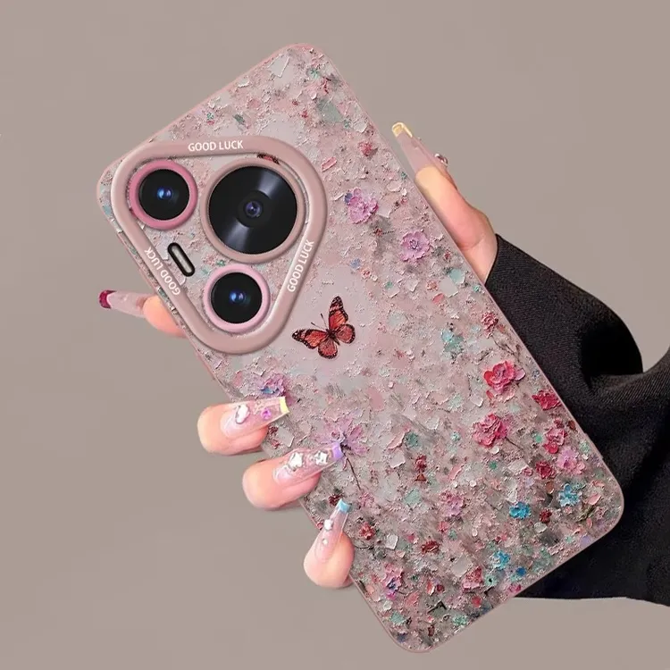 肌理碎花蝶舞适用华为pura80pro手机壳女神p80ultra全包p70防摔60