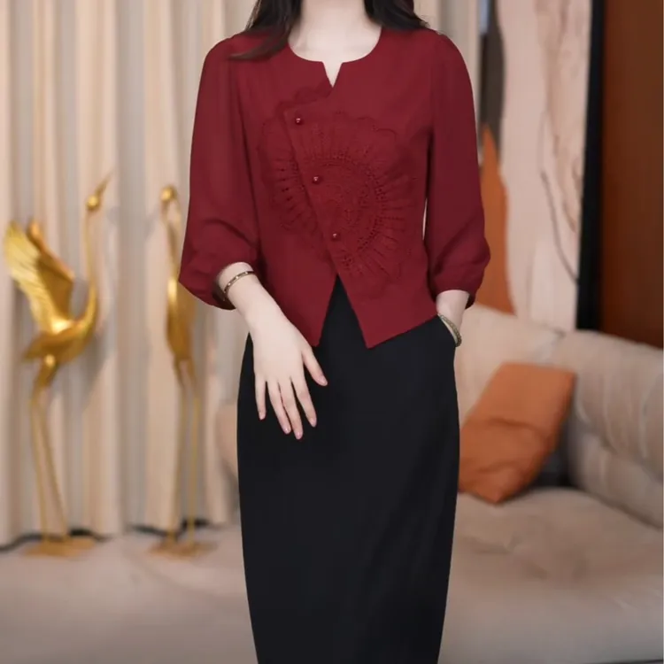 高端时尚两件套套装2025春夏新款中青年妈妈大码薄款外套连衣裙