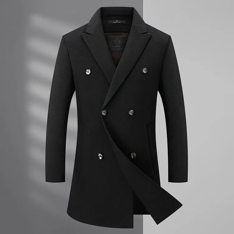 2025冬新款男士商务全羊毛大衣加厚双排扣修身羊毛大衣外套30335