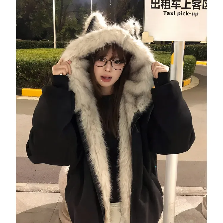 CKKOR座山雕毛领棉服外套男女加厚保暖夹克美式复古宽松冬季棉衣