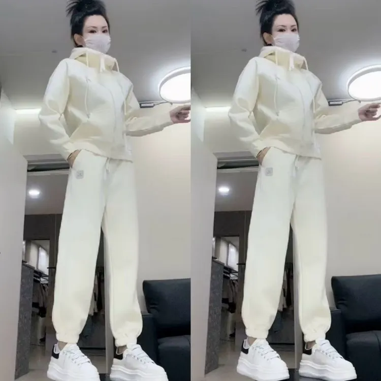 2025春秋新款彩色年轻休闲连帽卫衣外套卫裤运动服套装洋气两件套