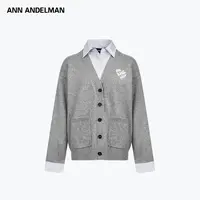 ANN ANDELMAN 25秋 时尚设计衬衫领宽松单排扣毛织假两件上衣
