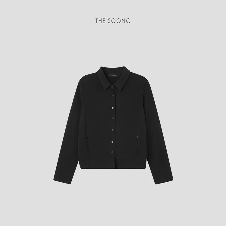 THESOONG|暮色级平纹肌理进口圆针四线拼肩翻领衬衫外套HBWT7305