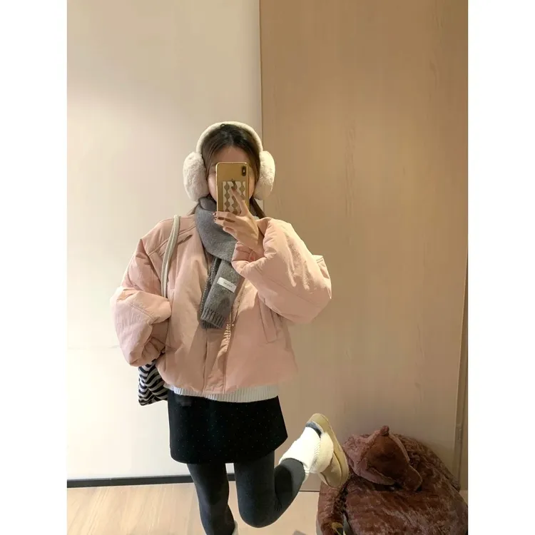 韩版休闲外套时尚百搭毛领秋冬南瓜棉服棉衣加厚常规款女棉服