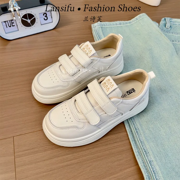☆兰诗芙★时尚小白鞋2025夏季新款百搭休闲轻便魔术贴运动板鞋