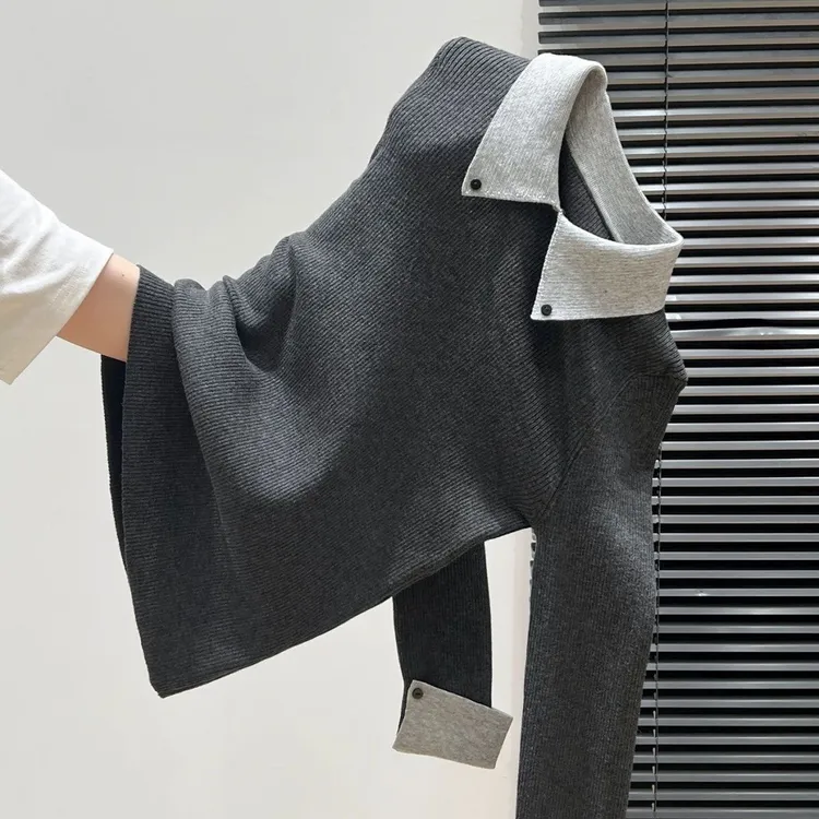 【80-180斤】Polo领纽扣别致个性针织打底衫秋冬内搭修身洋气上衣女