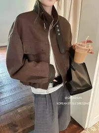 606领口皮带立领女短外套A1-1-3