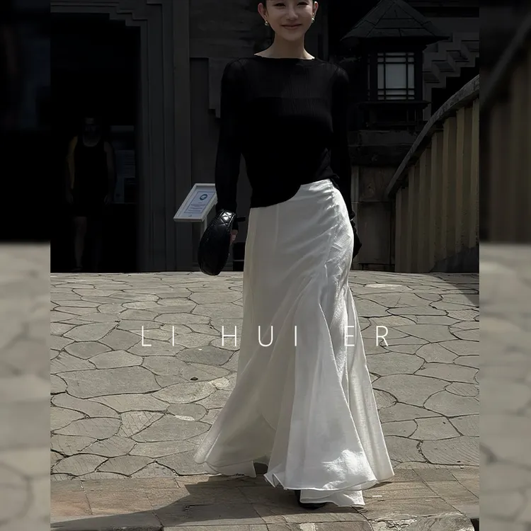 LiHuiEr李慧儿【维多利亚海湾】2025显瘦高级设计白色半身裙YC-422