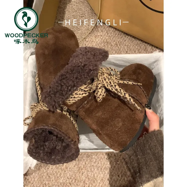 啄木鸟2025年短靴外穿内增高雪地靴女加绒加厚冬季季棉鞋勃肯鞋女