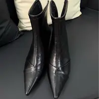 【高级感尖货】软皮黑色高跟短筒靴细跟尖头百搭通勤法式瘦瘦靴
