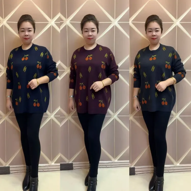 宽松休闲版樱桃花针织衫