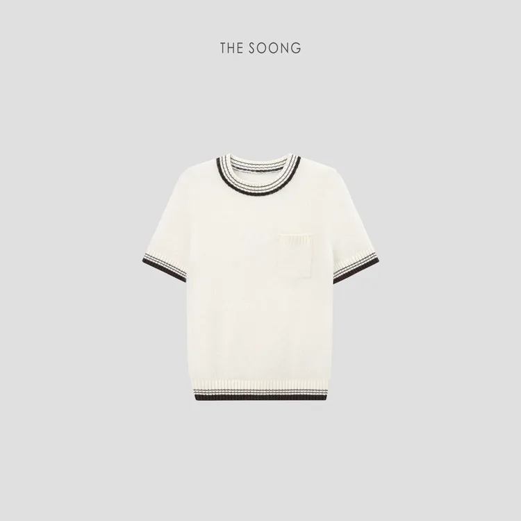 THESOONG|"索伦托"羊驼毛绒面肌理撞色坑条圆领毛衣HWMY7902