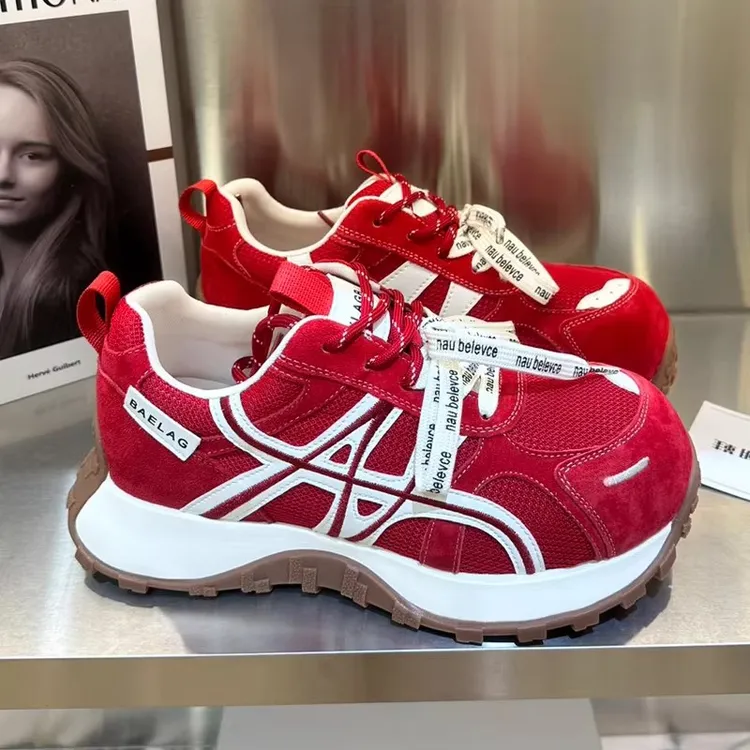 松糕厚底增高阿甘鞋女2026春季新款双鞋带透气网面运动休闲老爹鞋