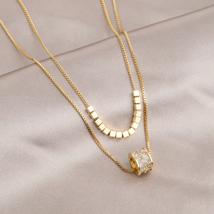 铜合金项链 双层叠戴项链女款新款轻奢小众秋冬毛衣链气质爆款