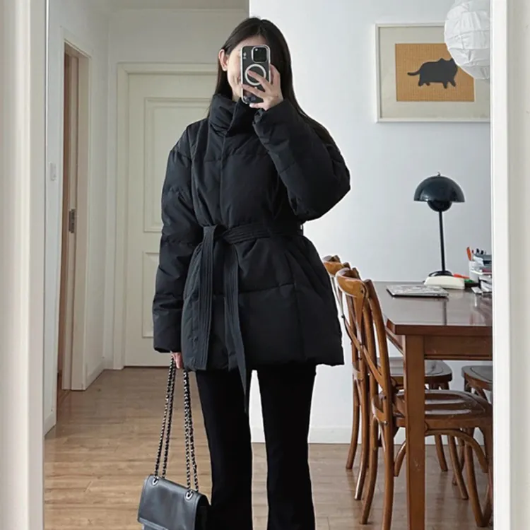 【婷婷家】小个子高级感收腰系带立领气质棉服外套#130