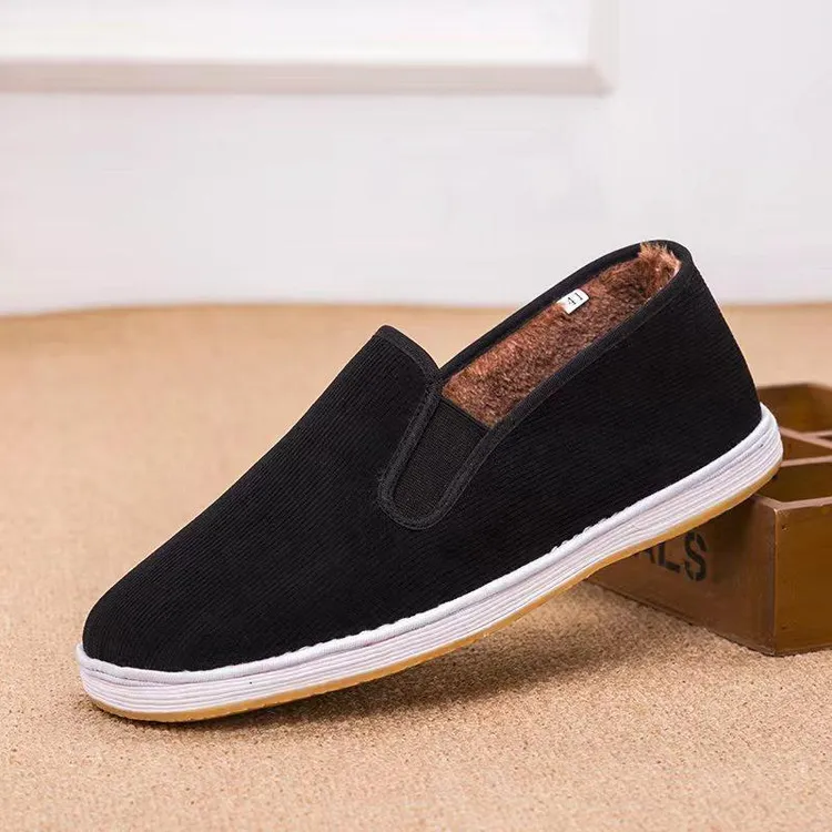 秋冬加绒条纹全贴男女防滑耐磨休闲一脚蹬千层底布鞋软底保暖舒适