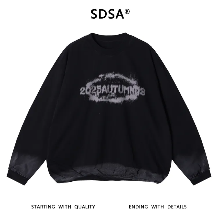 SDSA男士秋冬新款痞帅男装美式扎染字母印花圆领卫衣高街套头上衣